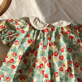 Summer Arrival Baby Kids Girls Cute Short Sleeves Strawberry Pattern Printed Dress