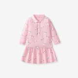 Arrival Autumn Girls Long Sleeves Cartoon Style Pattern Turn-Down Collar Long Sleeves Polo Design Dress