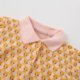 Summer New Design Girls’ Numerous Rabbits Pattern Turn-Down Collar Short Sleeves Dress - MyKids-USA™