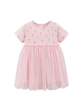 Spring And Summer Baby Girls Short Sleeves Dancers Cartoon Pattern Chiffon Dress