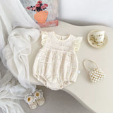 Summer Arrival Baby Girls Cute Fly Sleeves Crew Neck Solid Color Lace Striped Onesies - MyKids-USA™