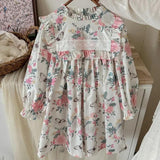 Arrival Autumn Girls Ruffle Neck Long Sleeves Floral Dress - MyKids-USA™