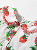 Summer Pure Cotton Strawberry Pattern Short-sleeved Dress with Peter Pan Collar for Stylish Girls