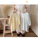 Design Autumn Girls Flowers Embroidery Pattern Long Sleeves French Style Lace Trim Ruffle Neck Dress - MyKids-USA™