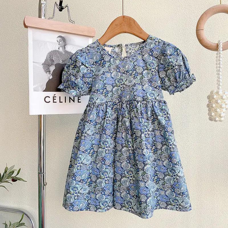 Baby Girl Floral Embroidered Pattern Lace Patchwork Design Backless Puff-Sleeved Dress - MyKids-USA™