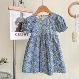 Baby Girl Floral Embroidered Pattern Lace Patchwork Design Backless Puff-Sleeved Dress - MyKids-USA™