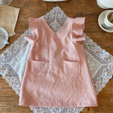 Baby Girl Solid V-Collars Combo Pockets Design Dress - MyKids-USA™