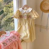 Summer Baby Kids Girls French Short Sleeves Floral Pattern Embroidered Dress - MyKids-USA™
