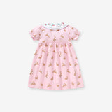 Baby Girls Peter Pan Floral Collar Short Sleeves Rabbits Pattern Dress - MyKids-USA™