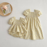 Baby Ditsy Flower Graphic Puff Sleeves Oneseis And Dress - MyKids-USA™