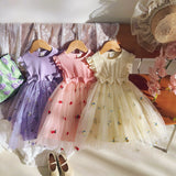 Summer Arrival Fly Sleeves Flowers Pattern Tulle Patchwork Dress for Stylish Girls - MyKids-USA™