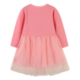 Baby Girl Cartoon Embroidered Pattern Mesh Overlay Design Solid Dress - MyKids-USA™