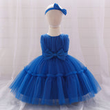 New Arrival Summer Baby Kids Girls Sleeveless Solid Color Ruffle Mesh Bow Tied Dress - MyKids-USA™