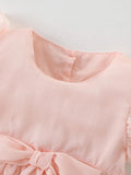 Summer New Arrival Girls’ Simple Plain Pink Short Sleeves Bow Tied Dress - MyKids-USA™