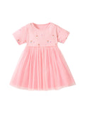Spring And Summer Baby Girls Short Sleeves Mouse Dancers Cartoon Pattern Chiffon Dress