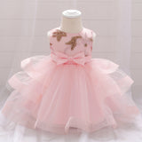 Baby Girl Sequins Patched Design Sleeveless Tutu Style Baptism Birthday Dress