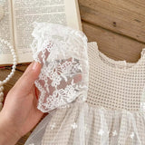 Summer Baby Waffle Pattern Lace Mesh Princess Onesie Dress For Girls - MyKids-USA™
