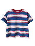 Summer New Arrival Children Boys And Girls’ Vintage Striped Loose Short Sleeves T-Shirt In European And American Style For Summer
