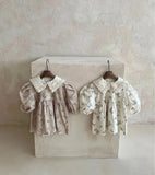 Baby Girls Turndown Collar Floral Soft Spring Vintage Dress - MyKids-USA™
