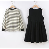 Girls Striped Pullover Tops Black Dress Sets - MyKids-USA™