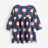 Santa Claus Pattern Long Sleeve Cotton Dress - MyKids-USA™