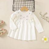 Baby Girl Flower Patched Pattern Solid Color Knitted Dress - MyKids-USA™