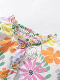 Arrival Autumn Girls Long Sleeves Colorful Flowers Pattern Ruffle Neck Dress
