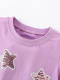Summer New Arrival Girls’ Sequin Star Pattern Short Sleeves T-Shirt Patchwork Dress - MyKids-USA™
