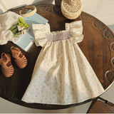 Summer Baby Kids Girls Fly Sleeves Square Neck Flowers Pattern Printed Dress