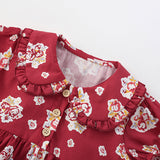 Summer Arrival Flowers Pattern Short Sleeves Peter Pan Collar Dress for Stylish Girls