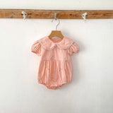 Summer Girls Simple Floral Embroidery Lace Trim Collar Short Sleeves Onesies and Girls’ Dress – Princess Sister Matching