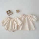 New Design Autumn Baby Kids Girls Solid Color Simple Plaid Pattern Dress And Onesies Clothing Set