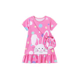 Summer Arrival Cartoon and Polka Dots Pattern Short Sleeves Dress for Stylish Girls - MyKids-USA™