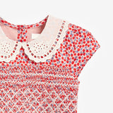 Baby Girl Ditsy Flower Print Hollow Carved Neck Knitted Waist Dress - MyKids-USA™