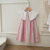 Summer Baby Kids Girls Sleeveless Horse Pattern Embroidered Striped Dress