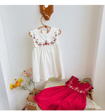 Summer  Arrival Flowers Embroidery Pattern Sleeveless Dress for Stylish Girls