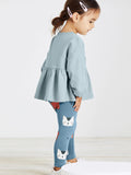 Spring And Autumn Girls Cartoon Cats Pattern Long Sleeves Crew Neck Top Dress And Pants Clothing Set - MyKids-USA™