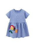 Spring And Summer Baby Girls Short Sleeves Rainbow Insect Polka Dot Dress