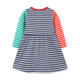 Christmas Cartoon Animal Patchwork Dress: Girls’ Striped Long Dress For Toddlers And Babies - MyKids-USA™