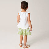 Summer Baby Kids Flower Pattern Vest and Green Shorts Clothing Set for Girls