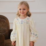 Spring and Autumn Vintage Flowers Embroidered Long-sleeved Dress for Stylish Girls - MyKids-USA™