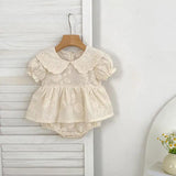Summer Girls Solid Color Flowers Embroidery Short Sleeves Onesies and Girls’ Dress – Princess Sister Matching Set - MyKids-USA™