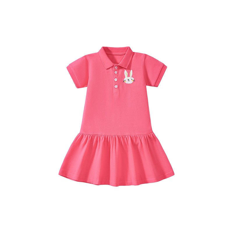 Summer Arrival Cute Rabbits Pattern Short Sleeves Polo Dress for Stylish Girls - MyKids-USA™