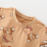 Summer Arrival Cartoon Teddy Bear Pattern Short Sleeves Dress for Stylish Girls