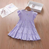 Summer Kids Girls Purple Fly Sleeves Crew Neck Butterfly Print Dress - MyKids-USA™
