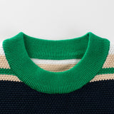 Children Green Striped Graphic Korean Style Pullover Knitwear Sweater - MyKids-USA™