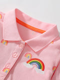 Best Selling Autumn Girls Rainbow Pattern Turn-down Collar Long Sleeves Polo Dress - MyKids-USA™