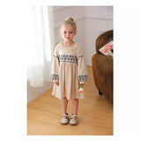 Design Autumn Girls Floral and Geometric Pattern Ruffle Collar Long Sleeves Dress - MyKids-USA™
