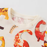 Girls’ Cartoon Orange Dinosaur Pattern Short Sleeves T-Shirt In European And American Style For Summer