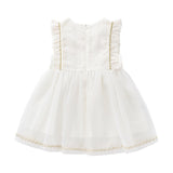 Baby Girl 1pcs Frill Trim Mesh Overlay Design Bow Tie Solid Princess Tutu Dress - MyKids-USA™